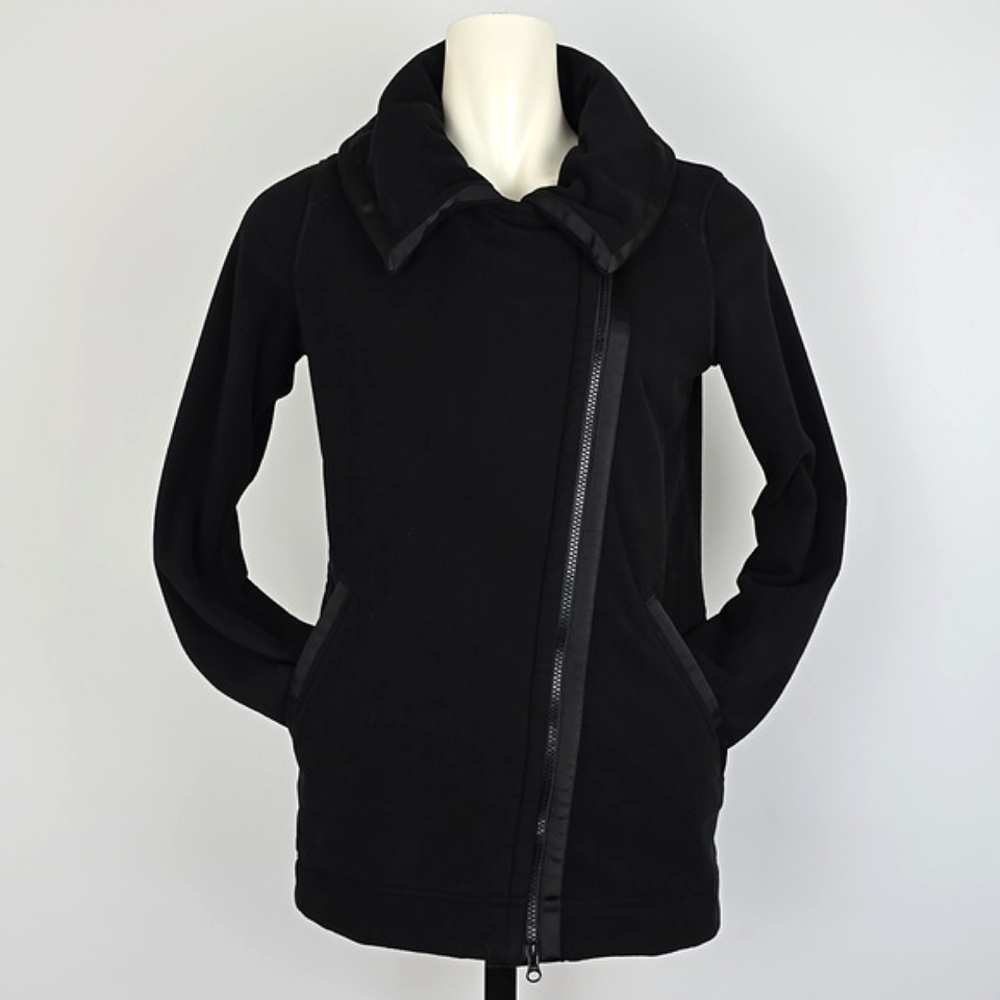 Lululemon Women's Moto Jacket Black Thick Soft Fleece Loose Fit Long Length Sz 4 - Picture 5 of 15